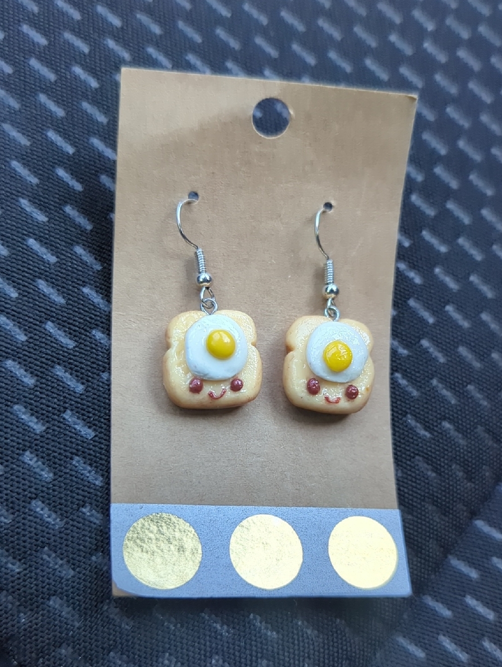 New Toast & Sunny Egg Dangle Earrings - Novelty-breakfast, Smily Face, Food